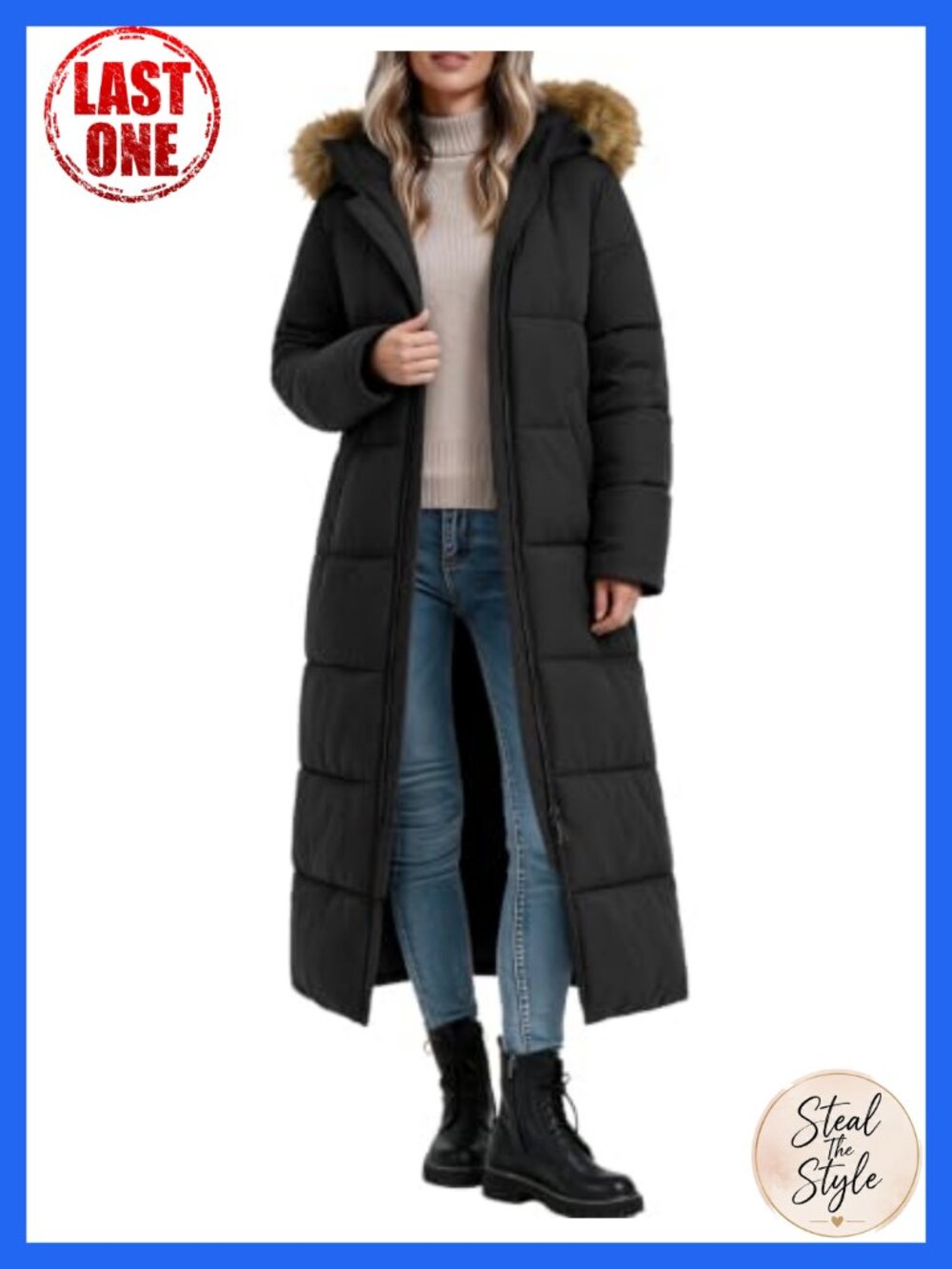 Women's Long Puffer Coat Faux Fur Hood Quilted Winter Jacket